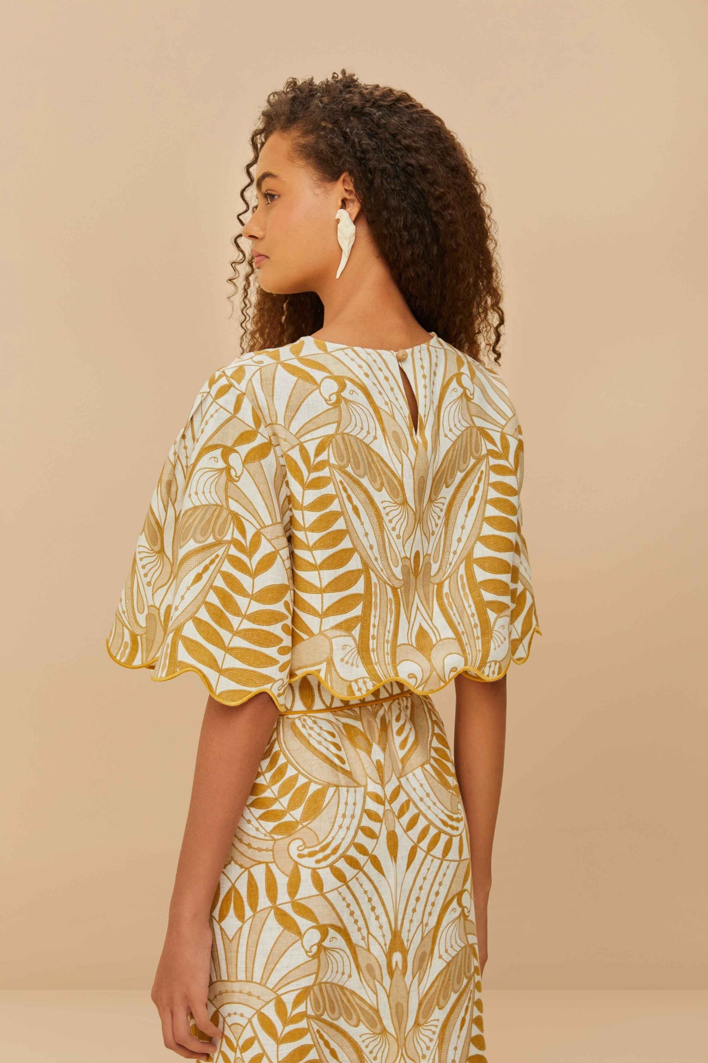 FARM Rio Off-White Lace Nature Euroflax™ Premium Linen Blouse