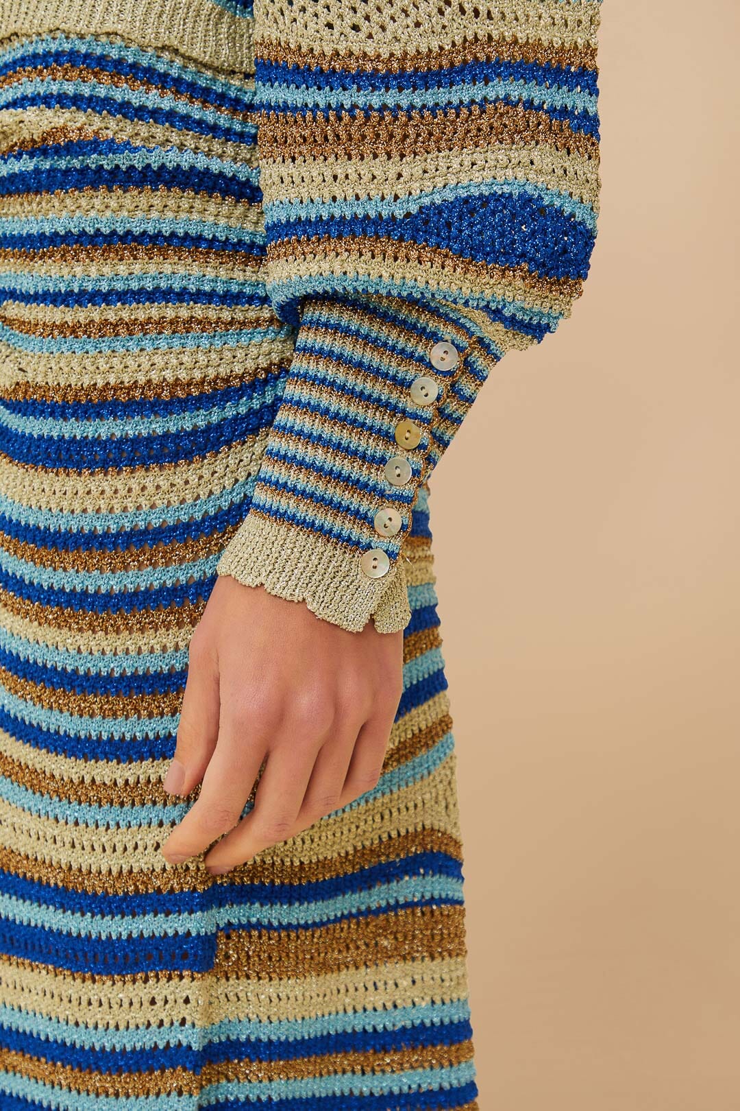 FARM Rio Blue Mixed Waves Knit Blouse