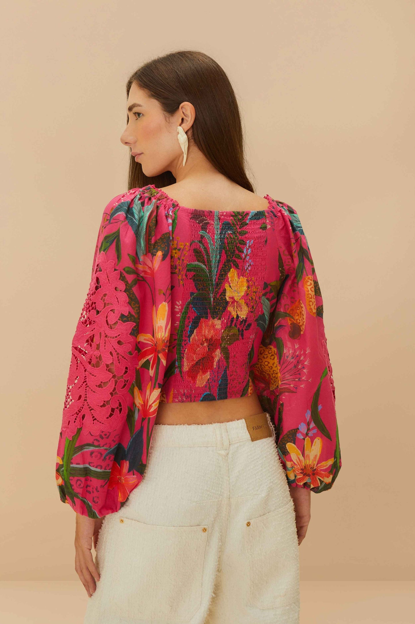 FARM Rio Pink Leopard Flowers Lace Blouse