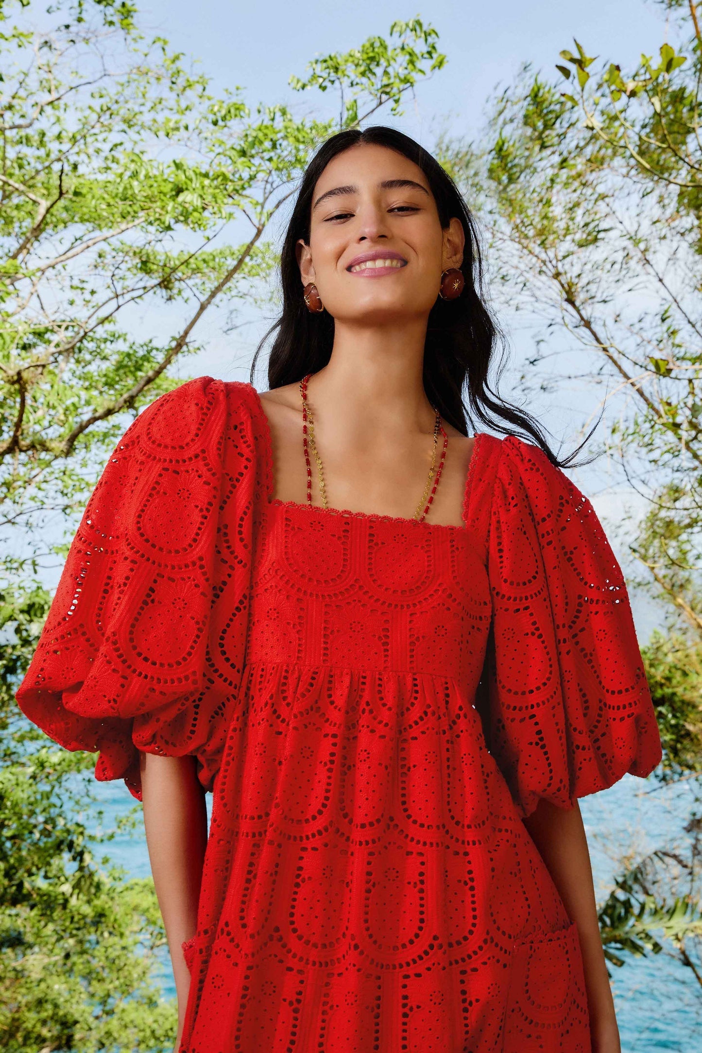 FARM Rio Red Pineapple Eyelet Maxi Dress