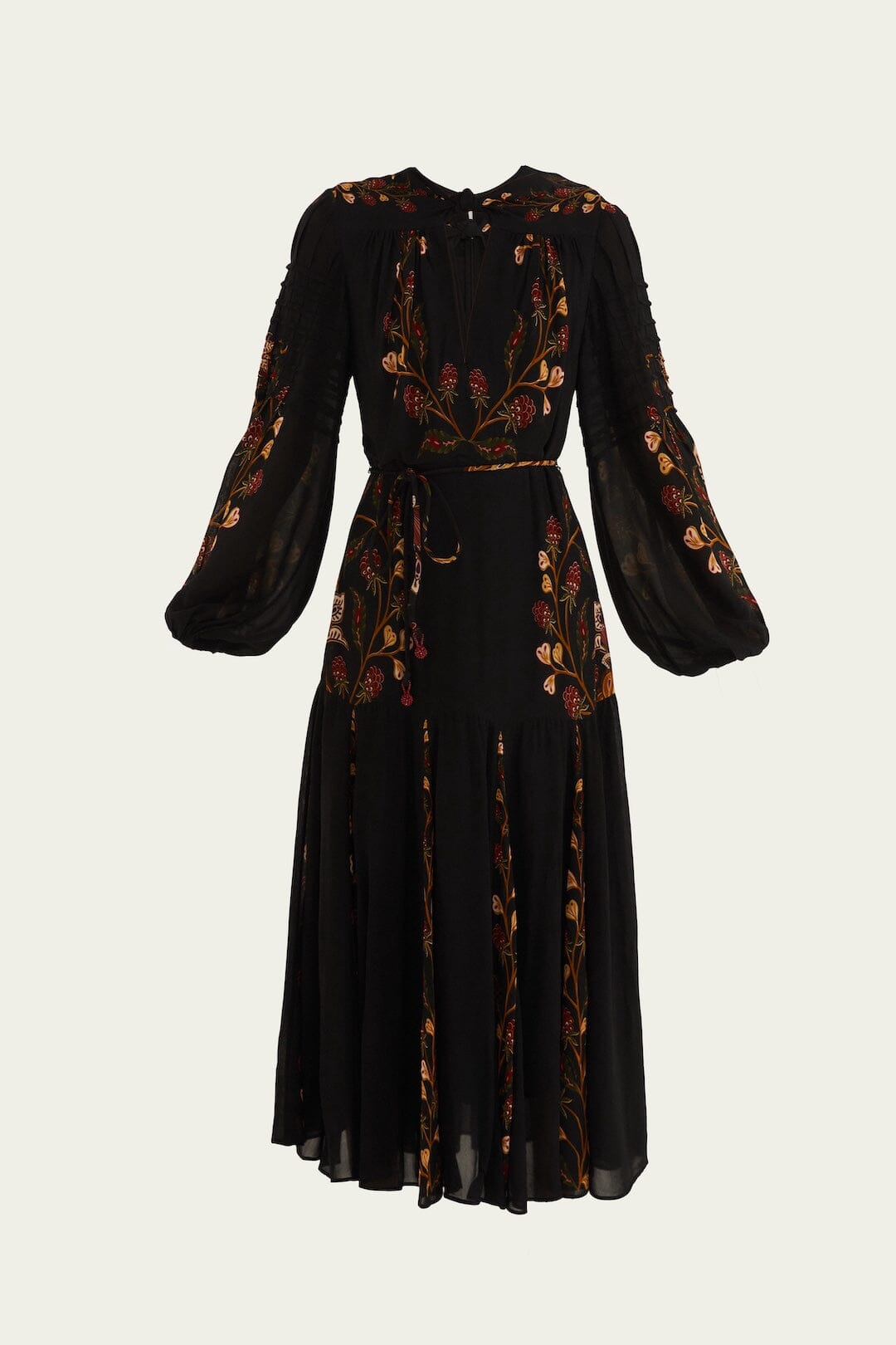 FARM Rio Black Berry Garden Long Sleeve Pleated Maxi Dress | FARM Rio