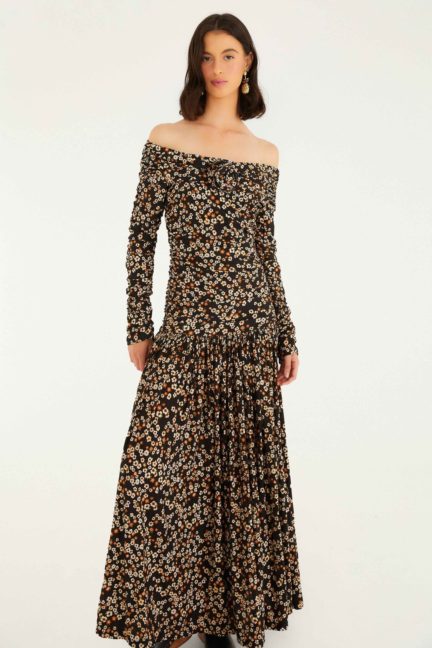 FARM Rio Black Tiny Flowers Long Sleeve Maxi Dress | FARM Rio