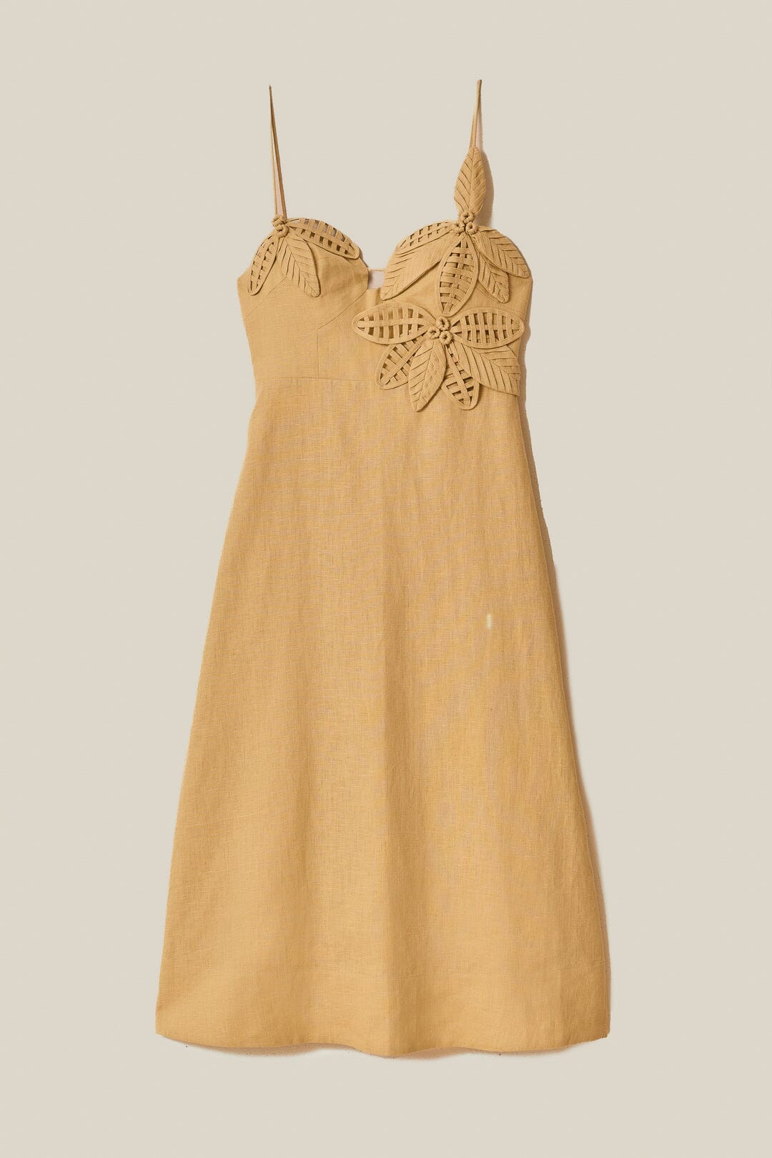 FARM Rio Sand 3D Flower Bodice Midi Dress