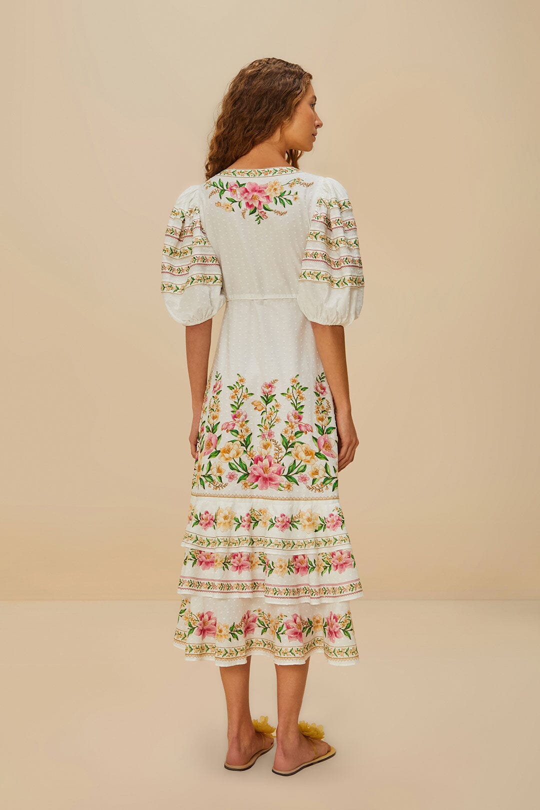 FARM Rio Off-White Palm Dream Wrap Midi Dress
