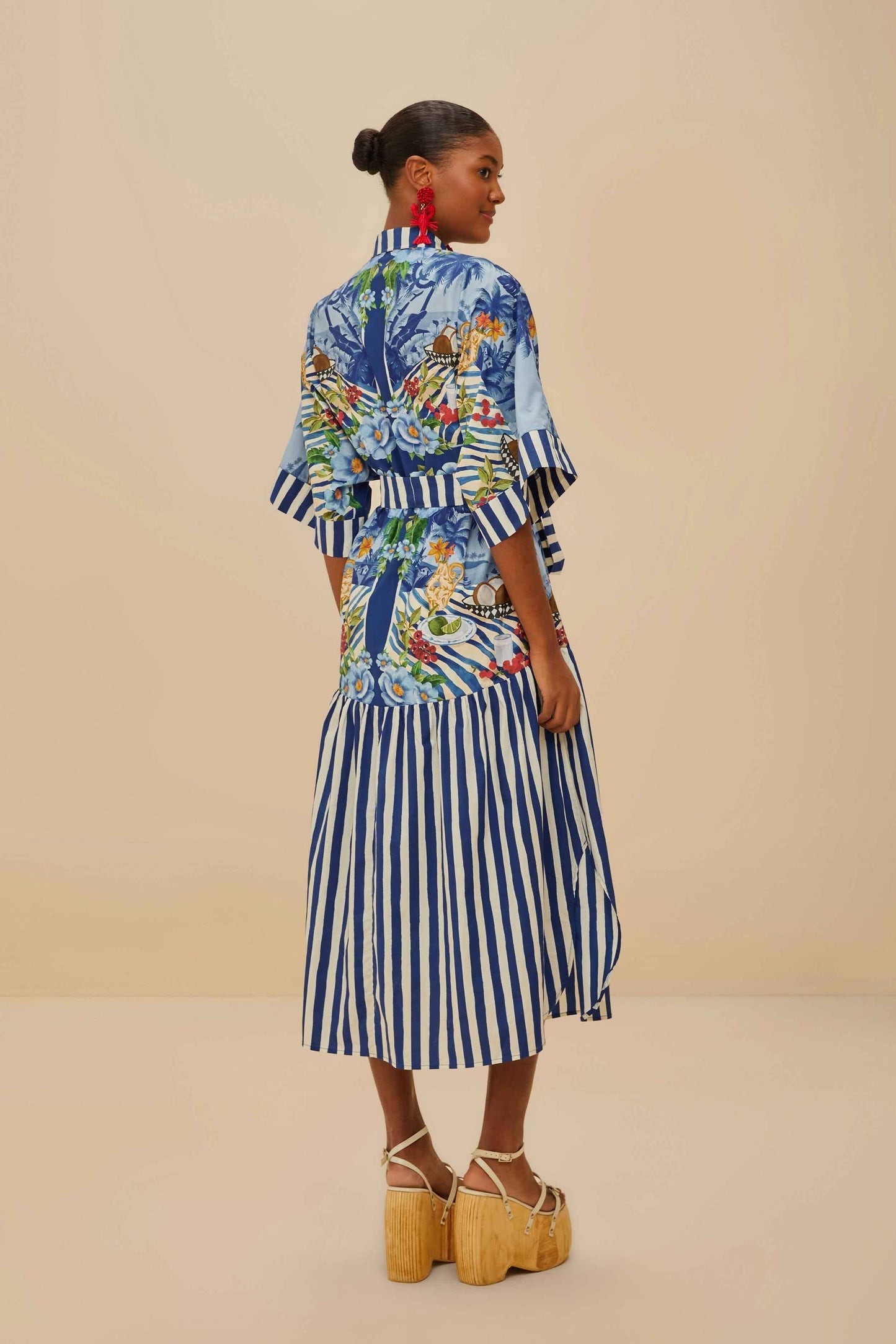 FARM Rio Blue Fresh Table Scarf Organic Cotton Midi Dress