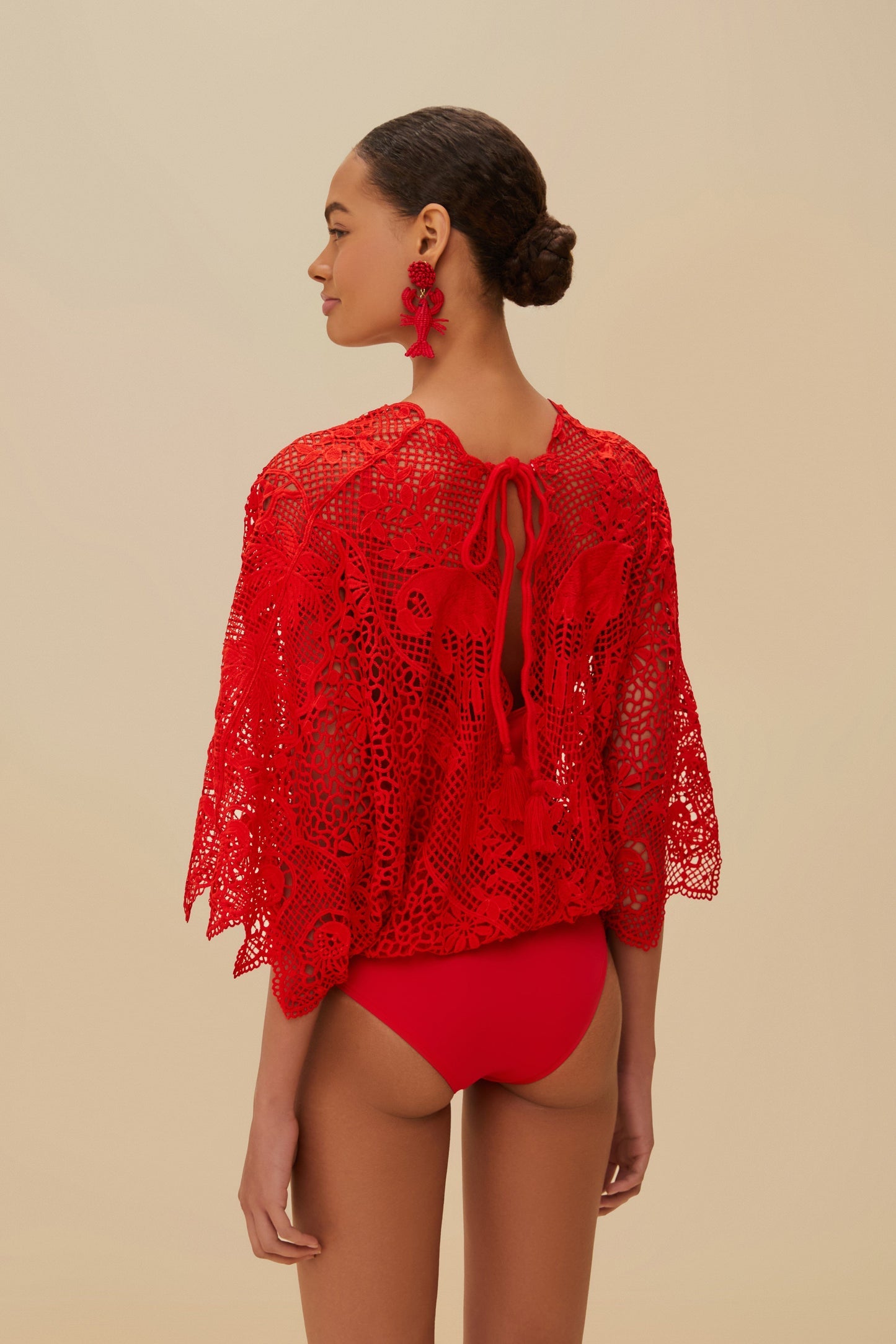 FARM Rio Red Landscape Guipure Bodysuit