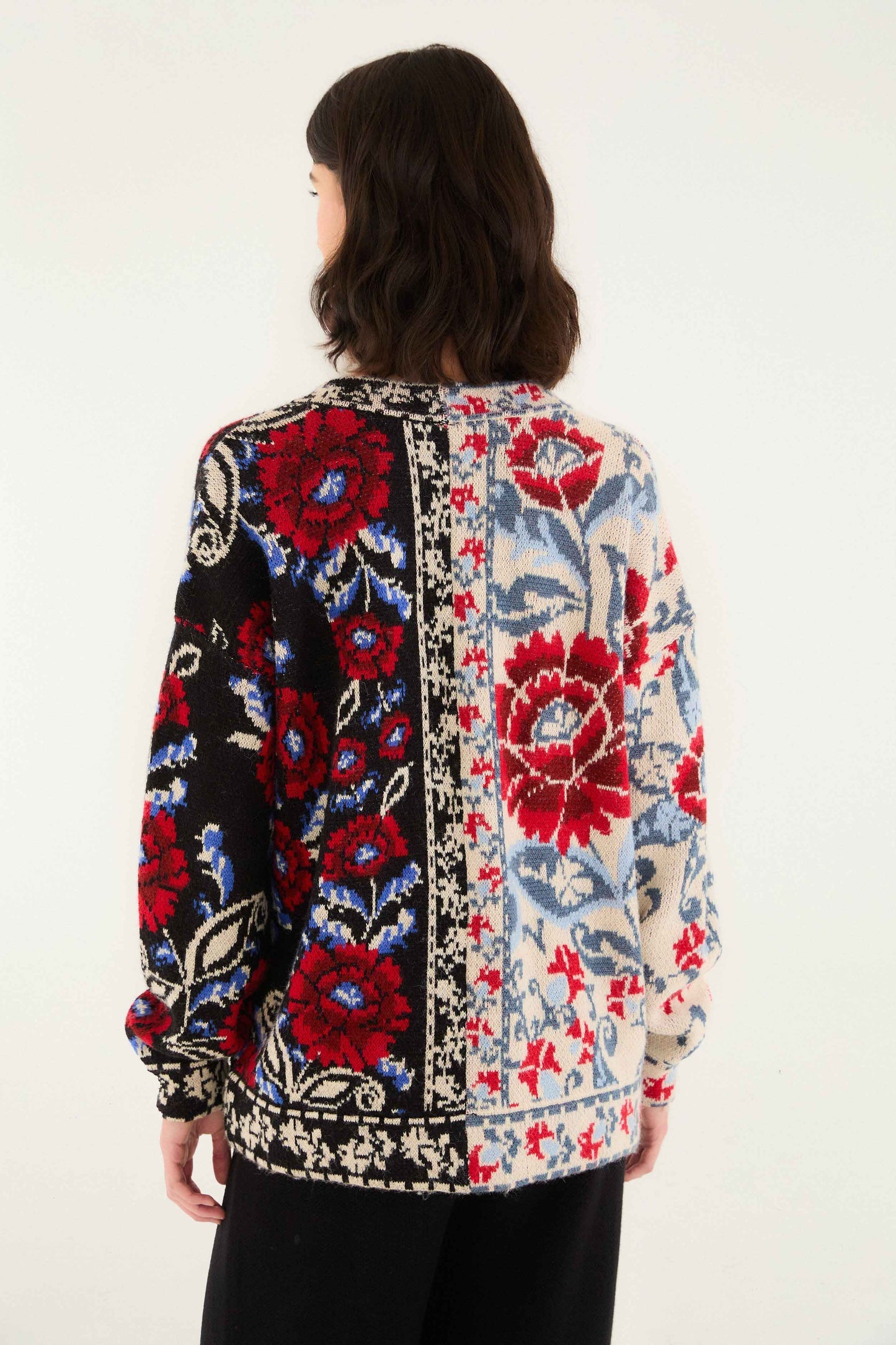FARM Rio Black Mixed Valentina V Neck Knit Cardigan | FARM Rio