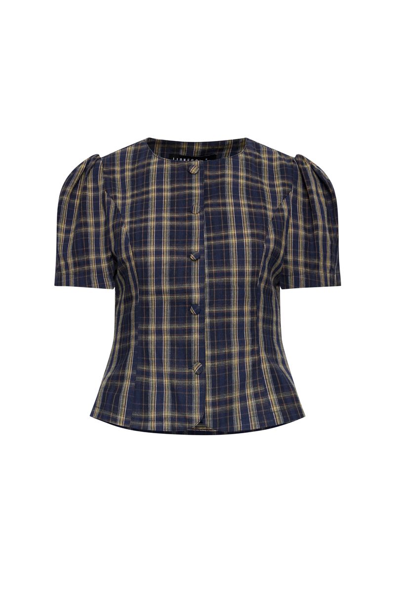 Lioness Fashion On Sale | FEMME BLOUSE - NAVY LEMON PLAID