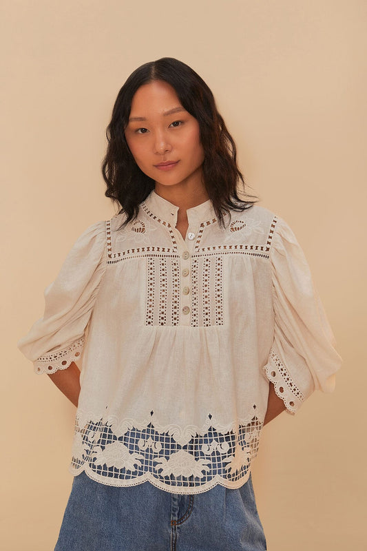FARM Rio Off-White Romantic Richelieu LENZING™ ECOVERO™ Euroflax™ Blouse