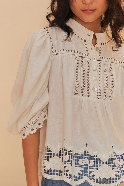 FARM Rio Off-White Romantic Richelieu LENZING™ ECOVERO™ Euroflax™ Blouse