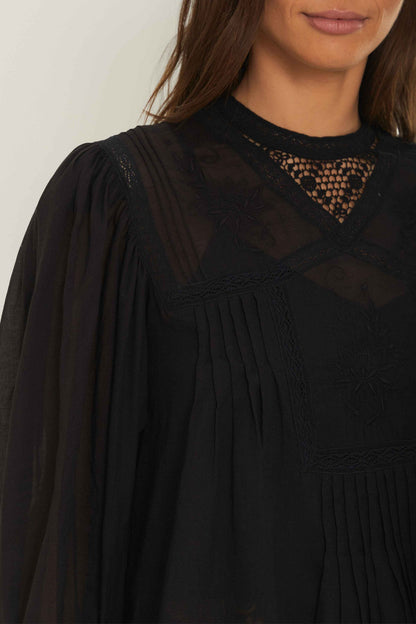 FARM Rio Black Short Sleeve Collar Blouse