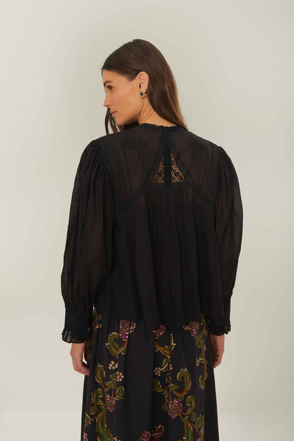 FARM Rio Black Short Sleeve Collar Blouse