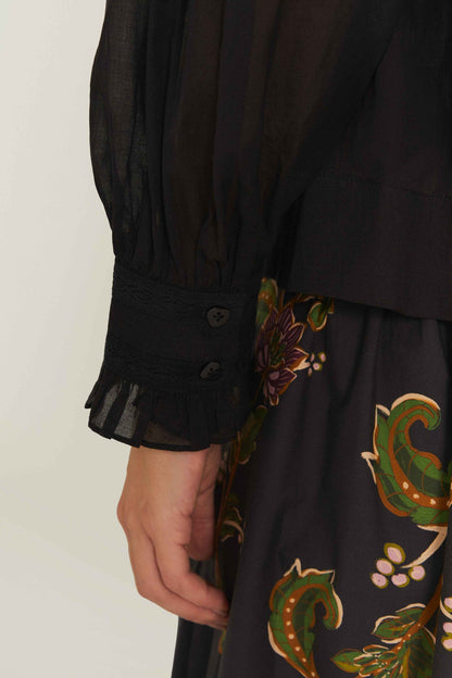 FARM Rio Black Short Sleeve Collar Blouse