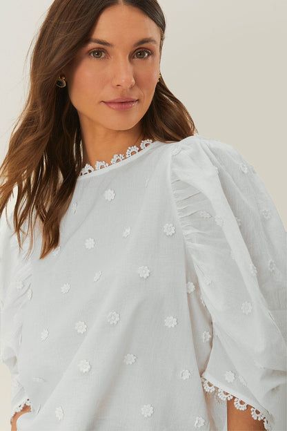 FARM Rio Off-White 3D Flowers Blouse