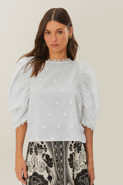 FARM Rio Off-White 3D Flowers Blouse