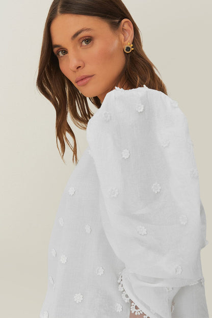 FARM Rio Off-White 3D Flowers Blouse