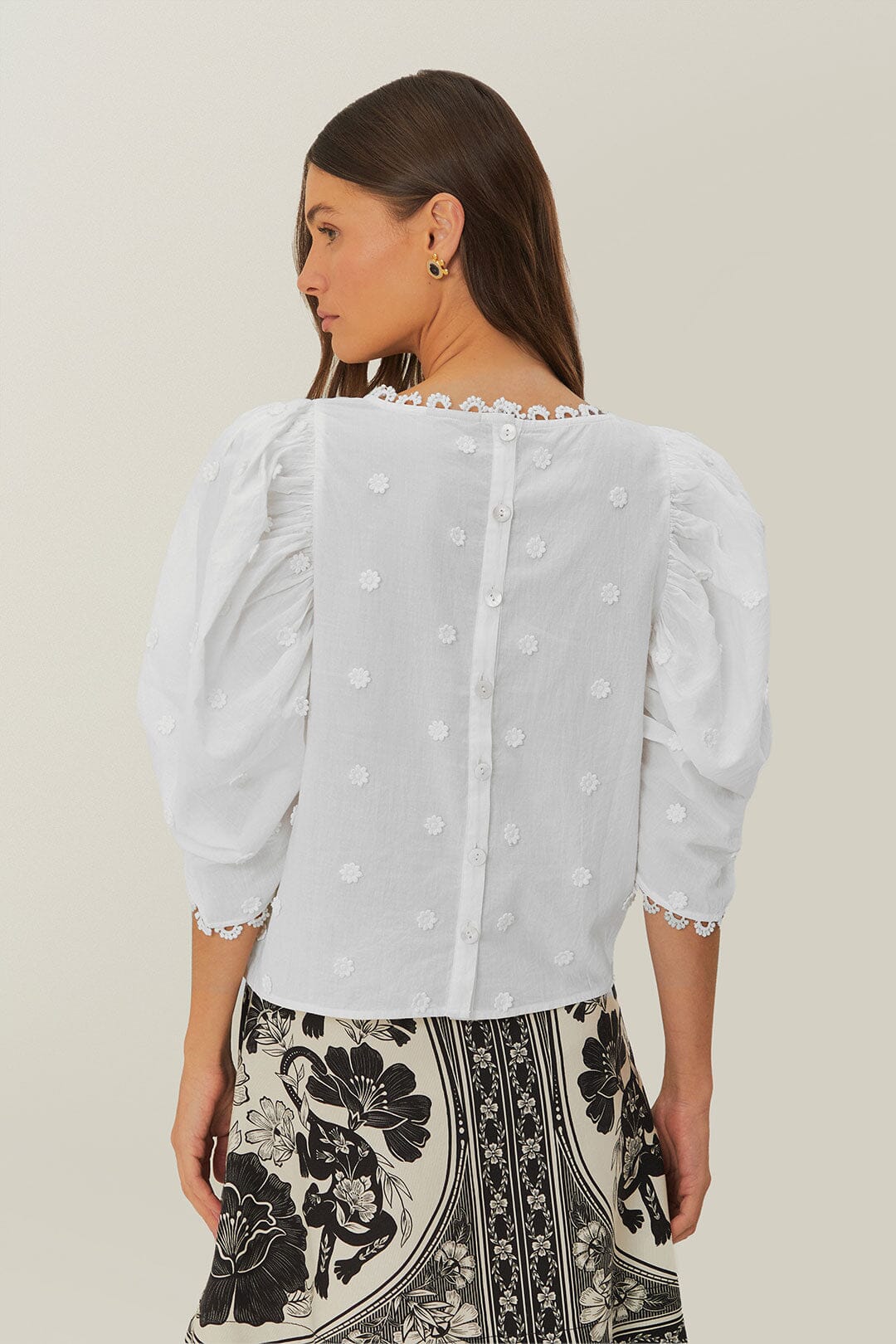 FARM Rio Off-White 3D Flowers Blouse
