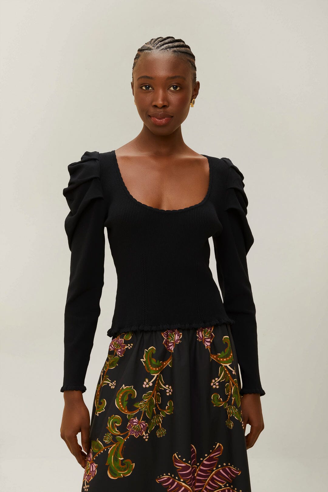 FARM Rio Black Knit Blouse