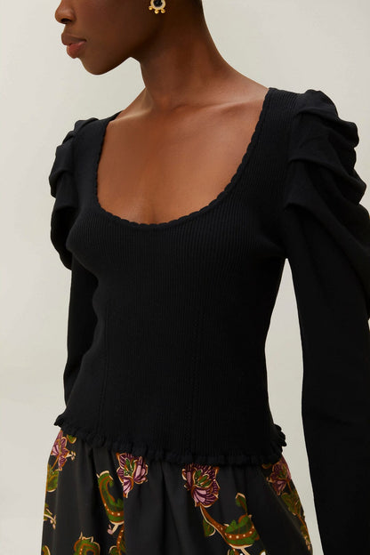 FARM Rio Black Knit Blouse