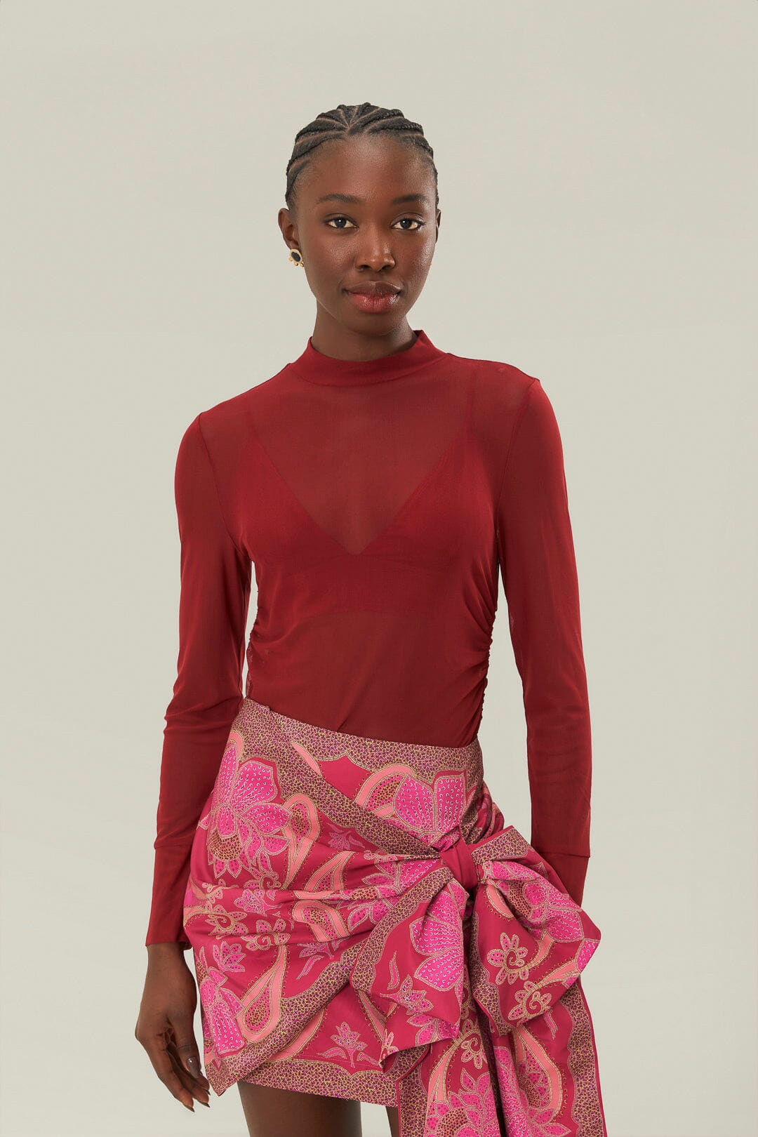 FARM Rio Burgundy Jersey Blouse