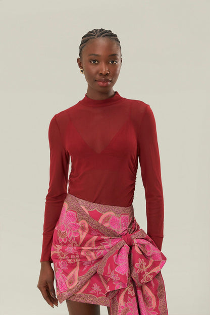 FARM Rio Burgundy Jersey Blouse