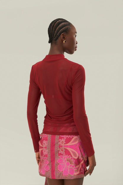 FARM Rio Burgundy Jersey Blouse