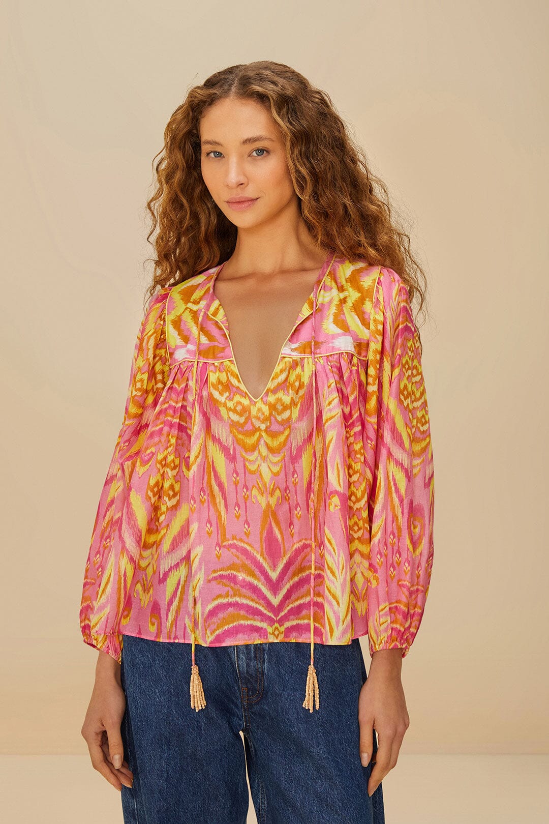 FARM Rio Pink Pineapple Tapestry Blouse