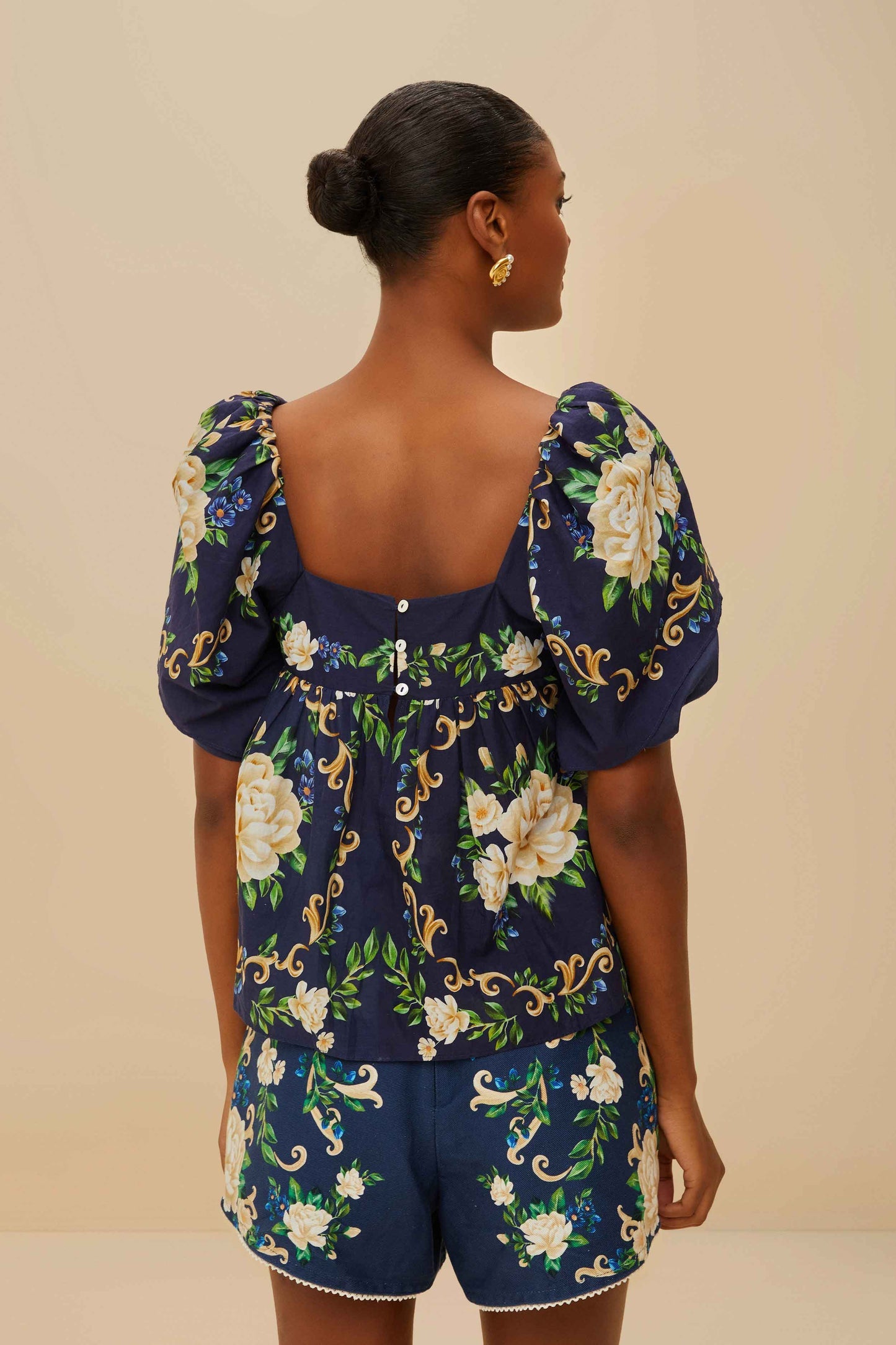 FARM Rio Blue Flower Tapestry Yoke Blouse