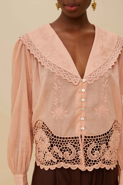 FARM Rio Pink Lacy Long Sleeve Blouse