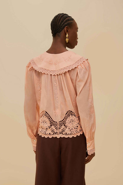 FARM Rio Pink Lacy Long Sleeve Blouse