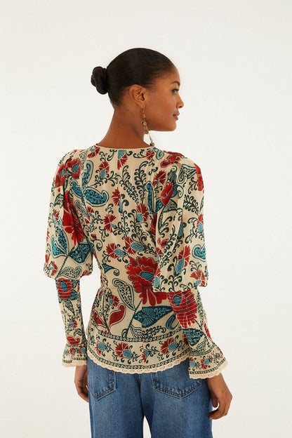 FARM Rio Sand Francesca Long Sleeve Blouse | FARM Rio
