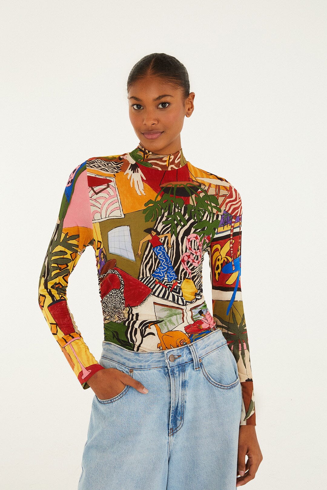 FARM Rio Multicolor Tropical Long Sleeve Turtleneck Blouse | FARM Rio