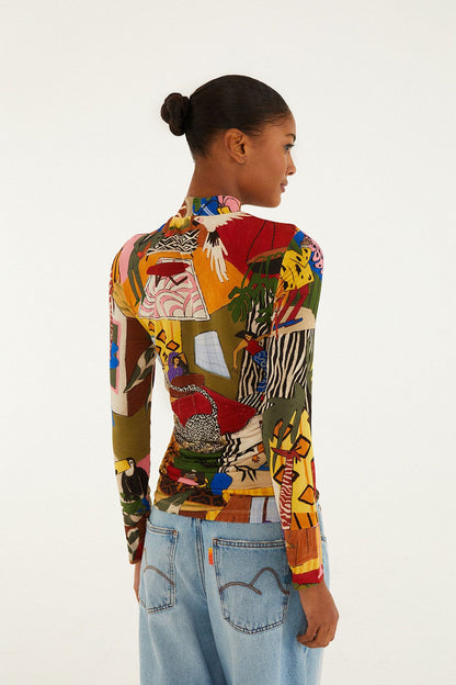 FARM Rio Multicolor Tropical Long Sleeve Turtleneck Blouse | FARM Rio
