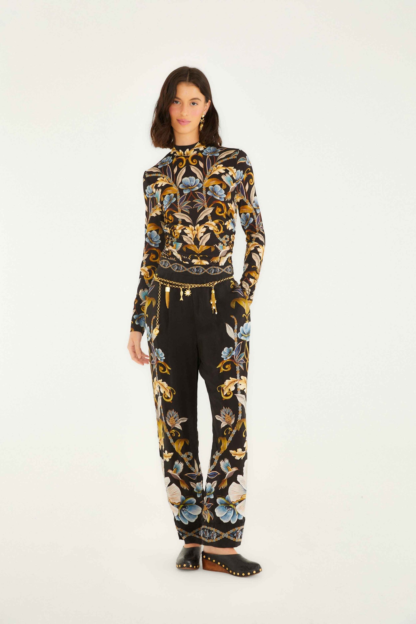 FARM Rio Black Flowerful Garden Jersey Blouse | FARM Rio