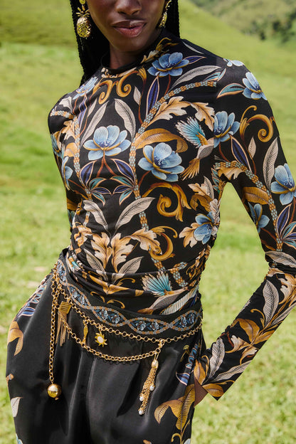 FARM Rio Black Flowerful Garden Jersey Blouse | FARM Rio