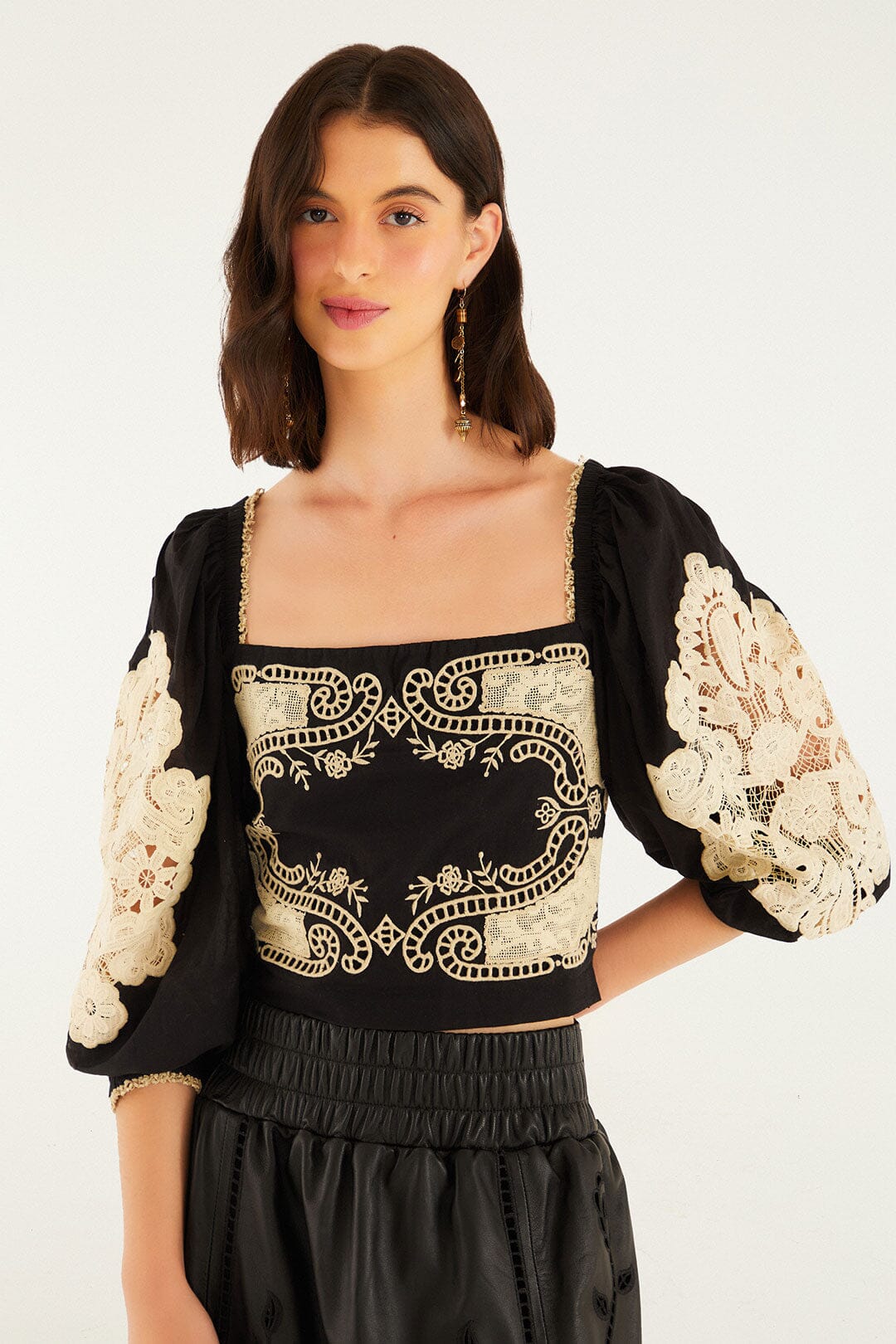 FARM Rio Black Lace Blouse | FARM Rio