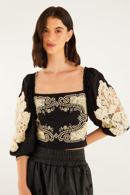 FARM Rio Black Lace Blouse | FARM Rio