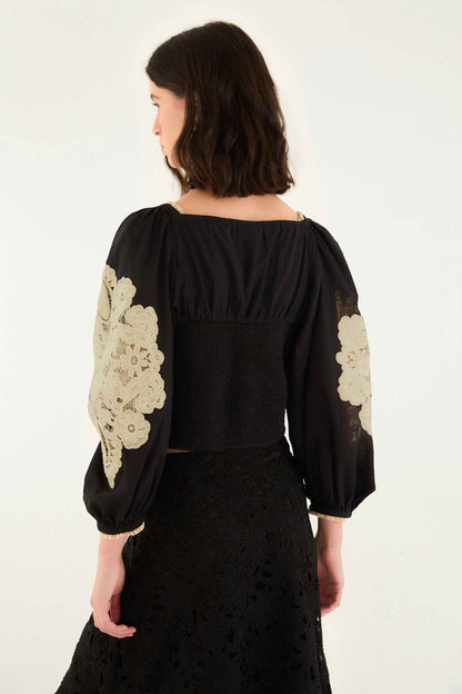 FARM Rio Black Lace Blouse | FARM Rio