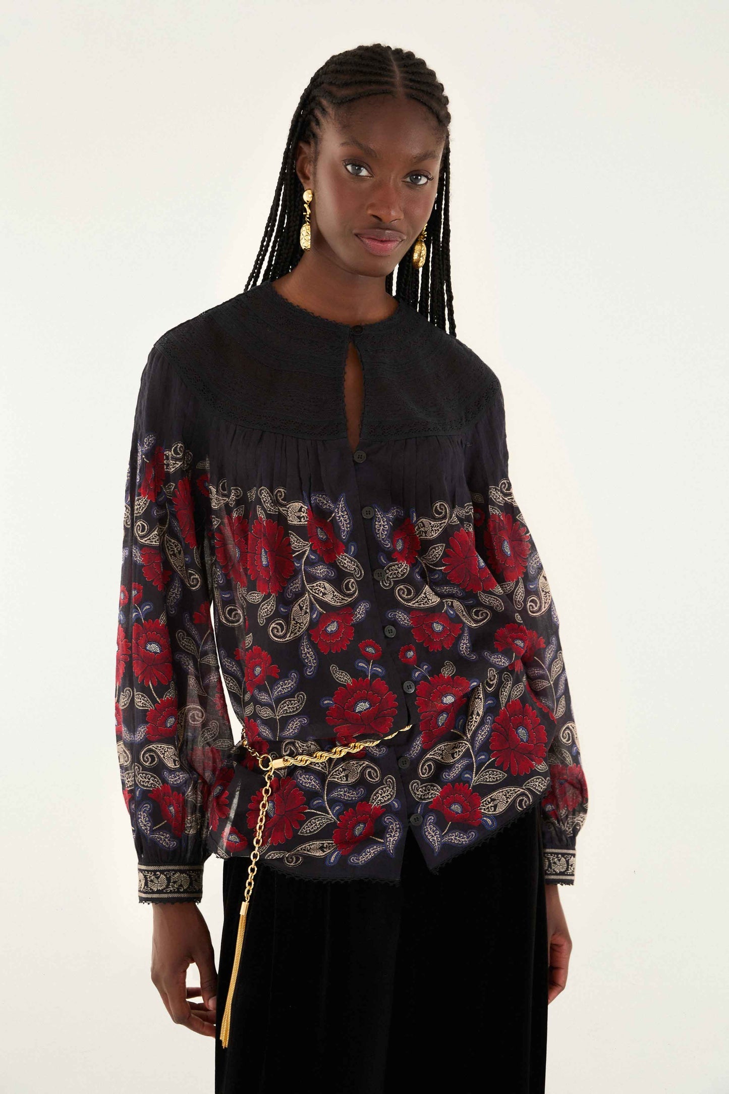 FARM Rio Black Valentina Long Sleeve Blouse | FARM Rio
