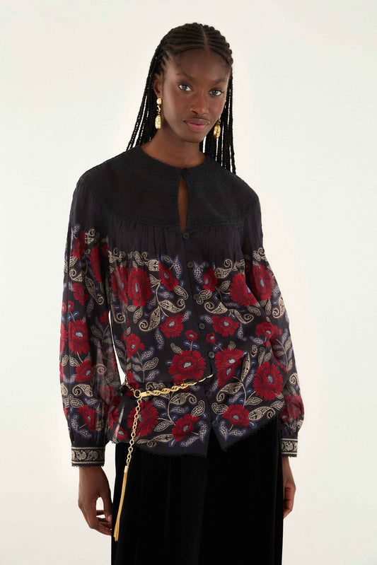 FARM Rio Black Valentina Long Sleeve Blouse | FARM Rio