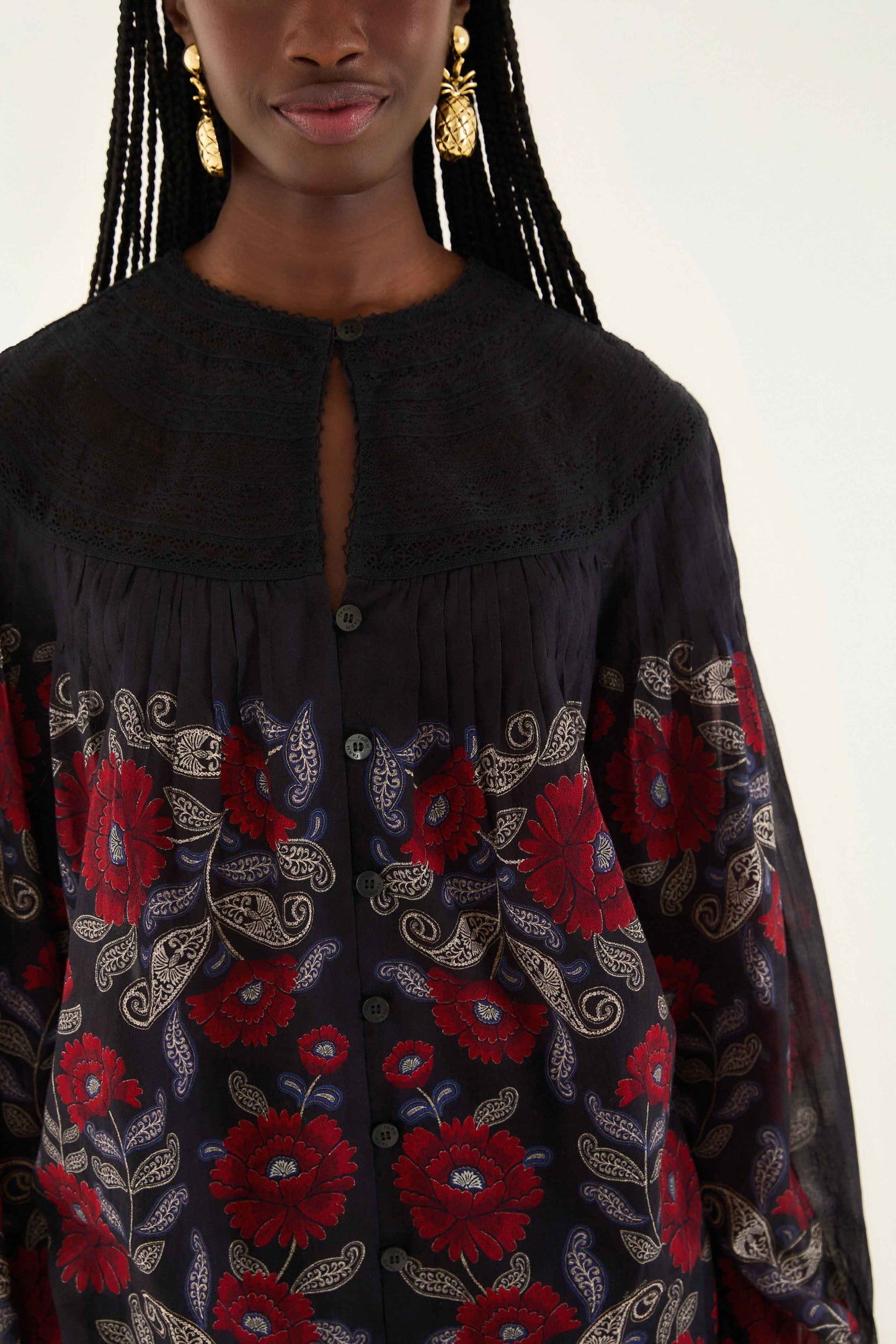 FARM Rio Black Valentina Long Sleeve Blouse | FARM Rio