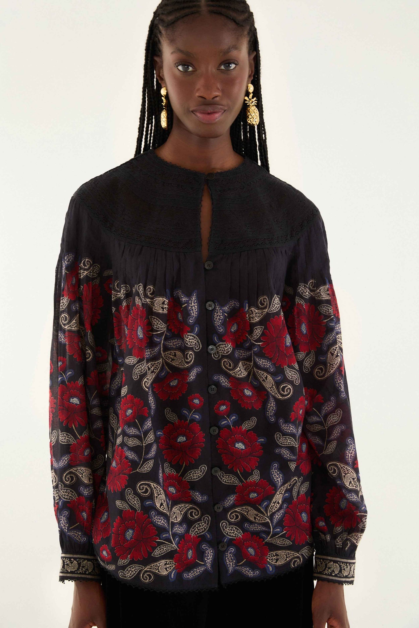 FARM Rio Black Valentina Long Sleeve Blouse | FARM Rio