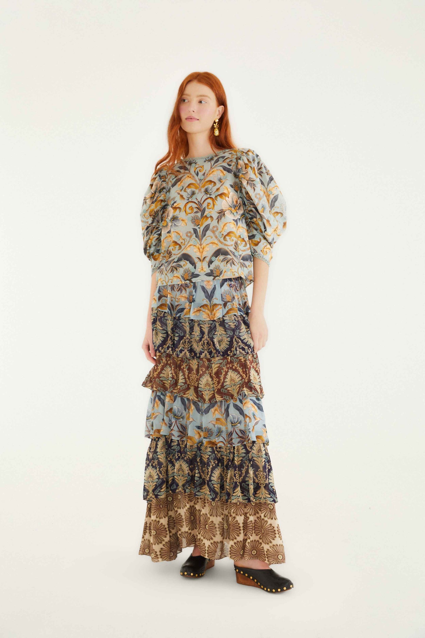 FARM Rio Blue Snake Garden 3d Applique Blouse | FARM Rio