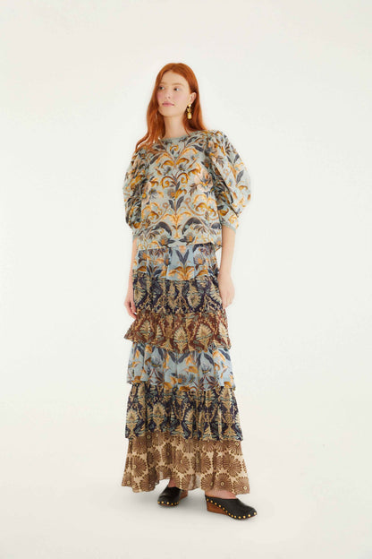 FARM Rio Blue Snake Garden 3d Applique Blouse | FARM Rio
