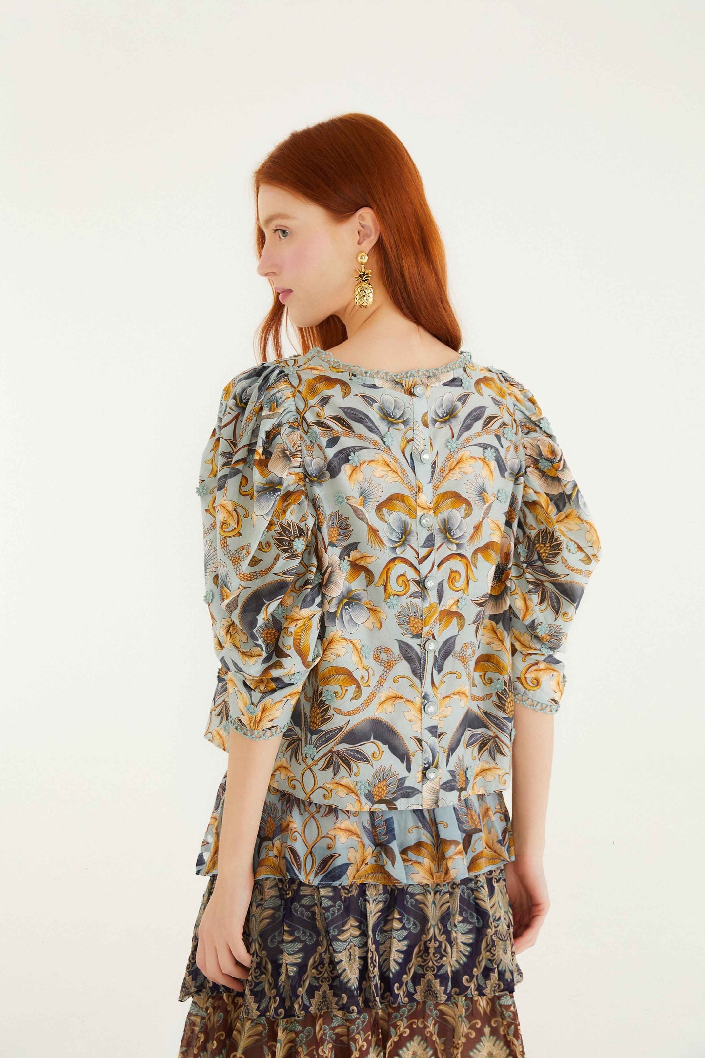 FARM Rio Blue Snake Garden 3d Applique Blouse | FARM Rio