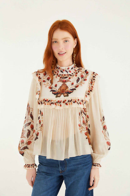 FARM Rio Cream Berry Garden Long Sleeve Blouse | FARM Rio