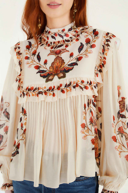 FARM Rio Cream Berry Garden Long Sleeve Blouse | FARM Rio