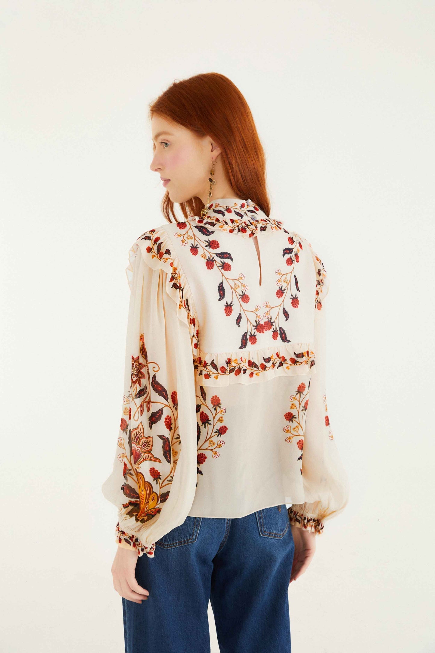 FARM Rio Cream Berry Garden Long Sleeve Blouse | FARM Rio