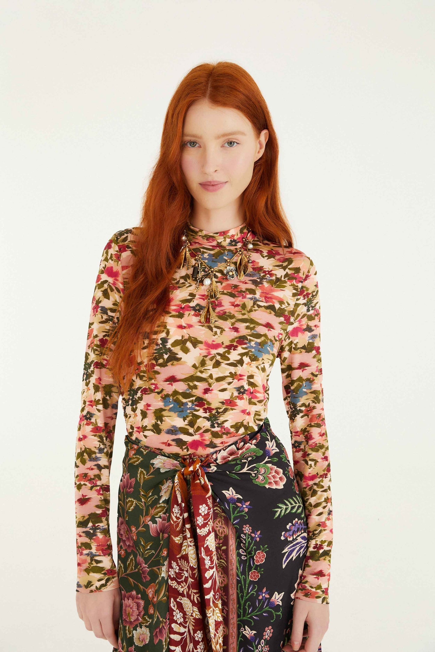 FARM Rio Pink Ikat Tiny Flowers Jersey Blouse | FARM Rio