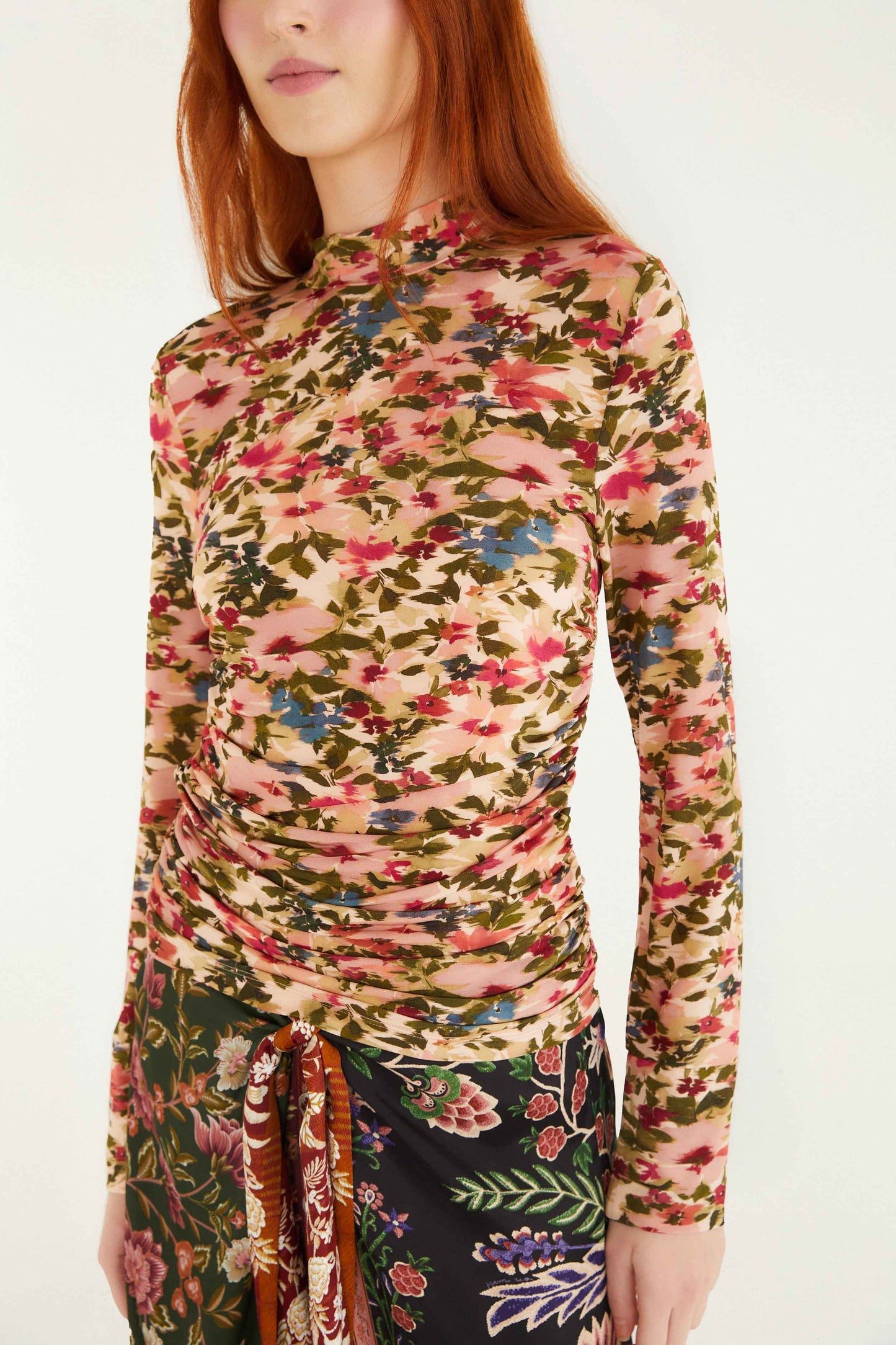 FARM Rio Pink Ikat Tiny Flowers Jersey Blouse | FARM Rio